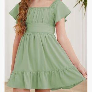 Amazon Girls Sage Green Square-Neck Flutter Sleeve Dress